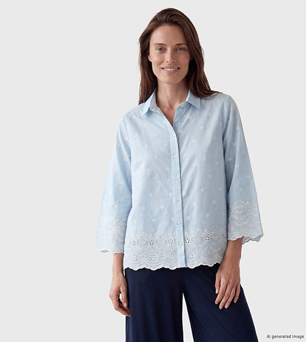 Embroidered 3/4 Sleeves Shirt