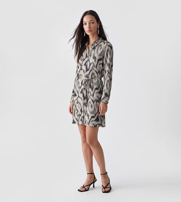 Printed Long Sleeves Shirt Dress