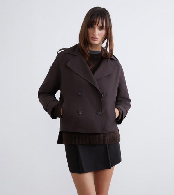 Solid Double Breasted Trench Coat