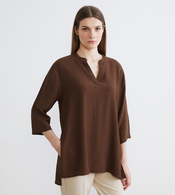 Solid 3/4 Sleeves Crew Neck Oversized Tunic