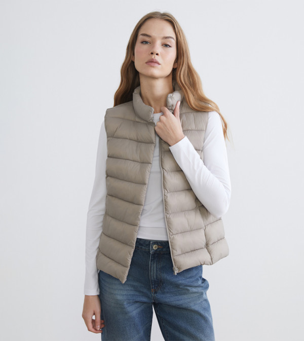 Zip-Through Stand-Collar Puffer Gilet
