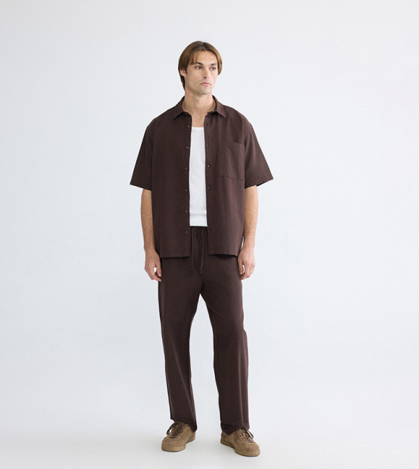Solid Drawstring Waist Relaxed Fit Trousers