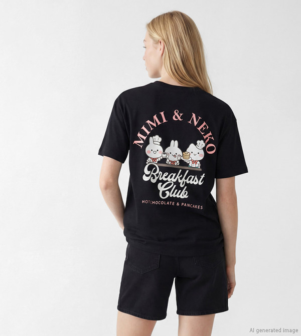 MimisNeko Printed Crew Neck T-Shirt
