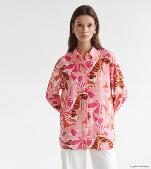 Floral Patterned Long Sleeves Shirt Tunic