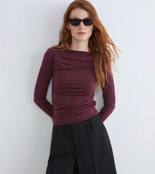 Ruched Boat Neck Top