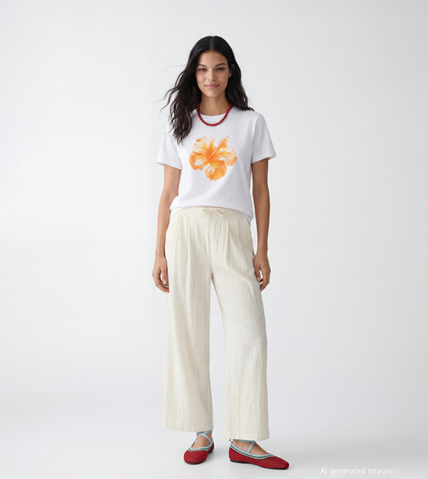 Textured Elastic Waist Trousers