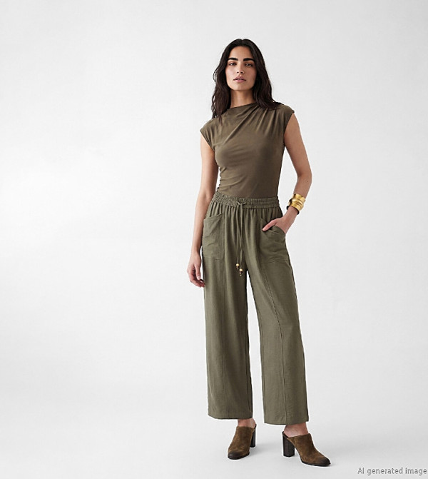 Drawstring Waist Wide Leg Trousers