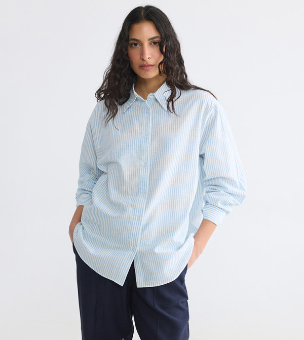 Striped Classic Collar Long Sleeves Oversized Shirt