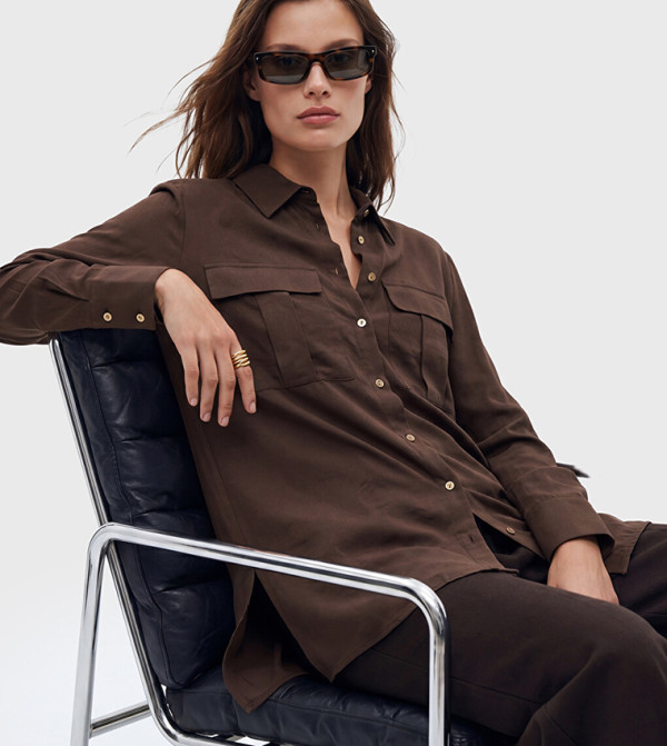 Pocket Front Long Sleeves Shirt Tunic