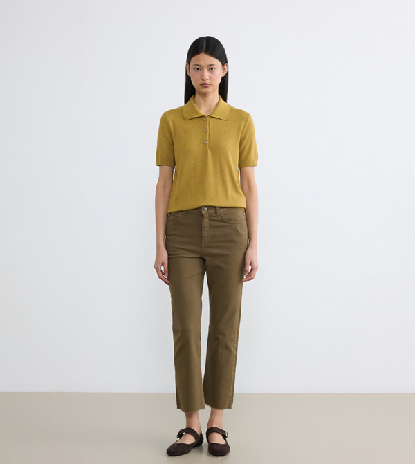 Solid Button Closure Cropped Flare Jeans
