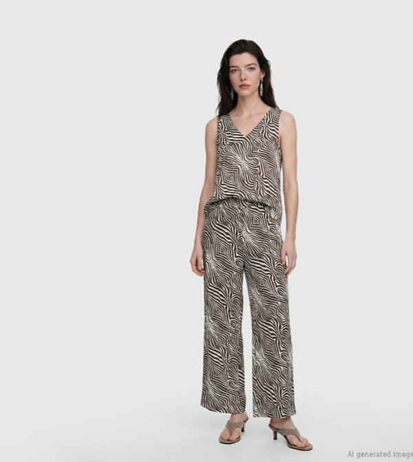 Zebra Print Elastic Waist Wide Leg Trousers