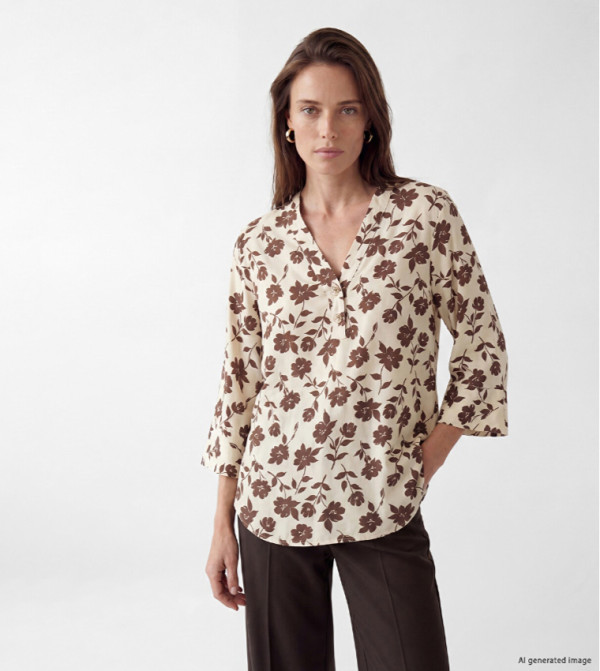 Floral Patterned V Neck Top