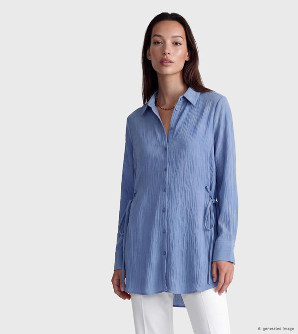 Textured Side Tie Long Sleeves Tunic