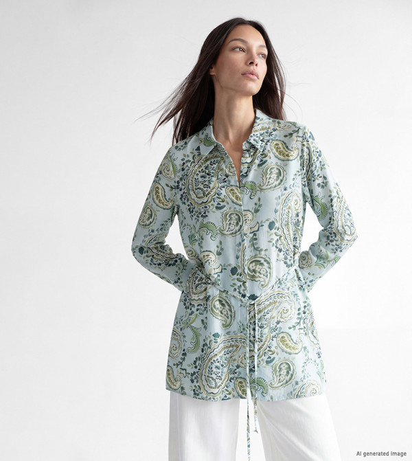 Floral Print Drawstring Waist Long Sleeves Shirt