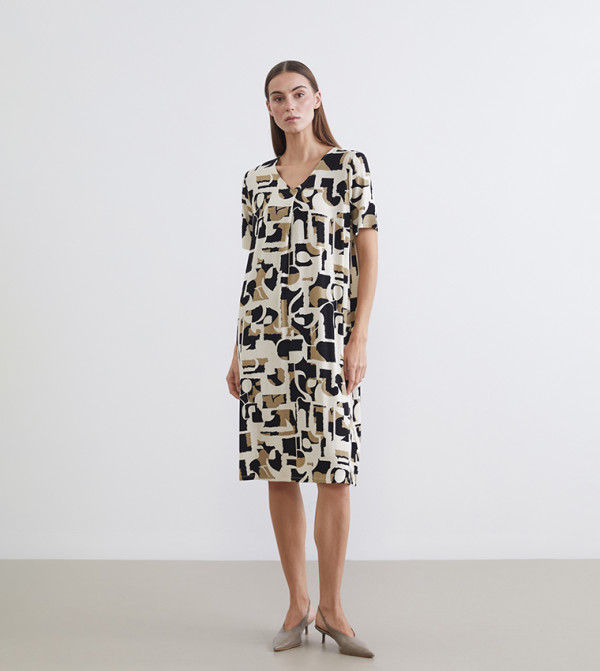 Patterned Short Sleeves Mini Dress
