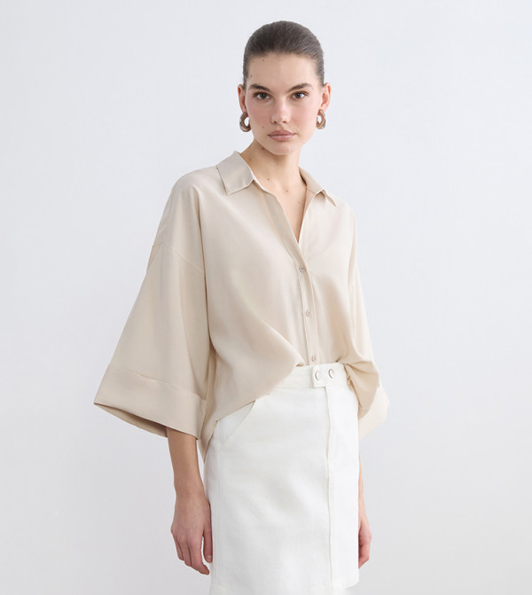 Solid Collared Oversized Shirt