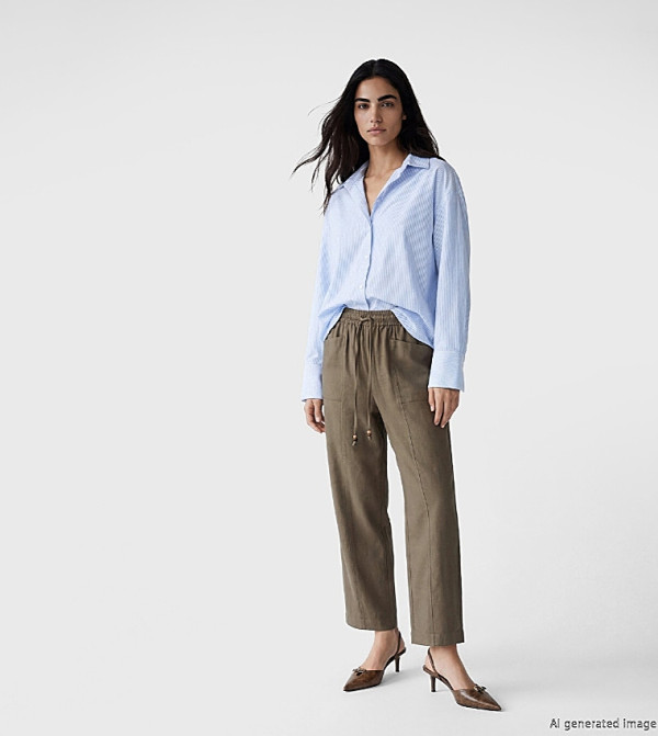 Drawstring Waist Linen Blend Trousers