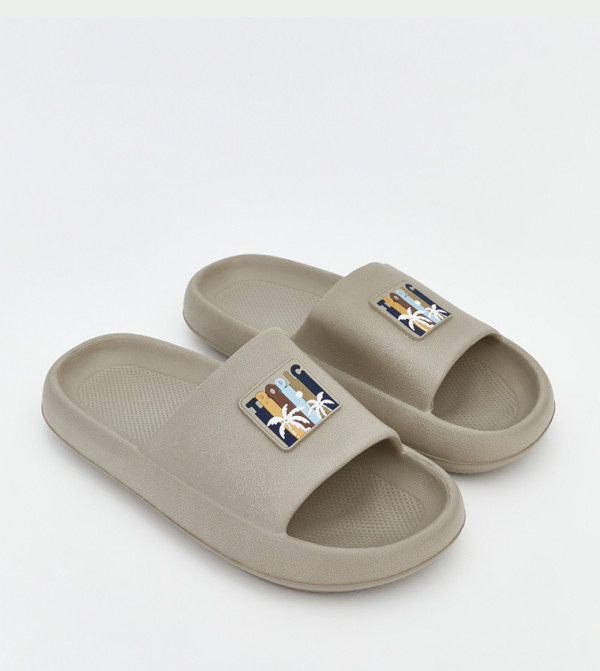 Appliqued Open Toe Slides