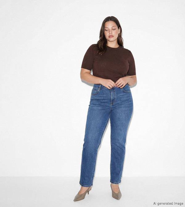 Washed High Waist Slim Fit Jeans