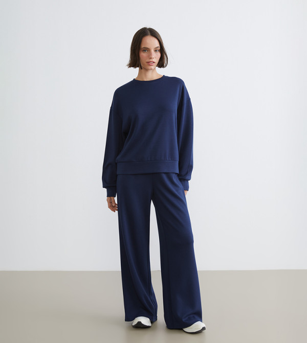 Solid Drawstring Waist Wide Leg Sweatpants