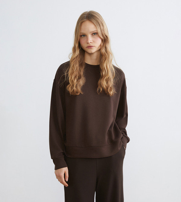 Solid Crew Neck Soft Touch Oversized Sweatshirt