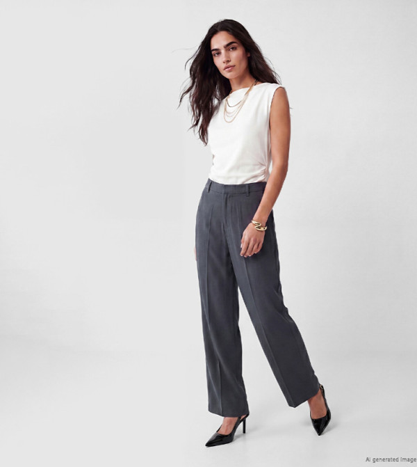 Solid Pleated Straight Fit Trousers