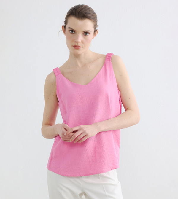 Textured Ruched Strap V-Neck Sleeveless Top