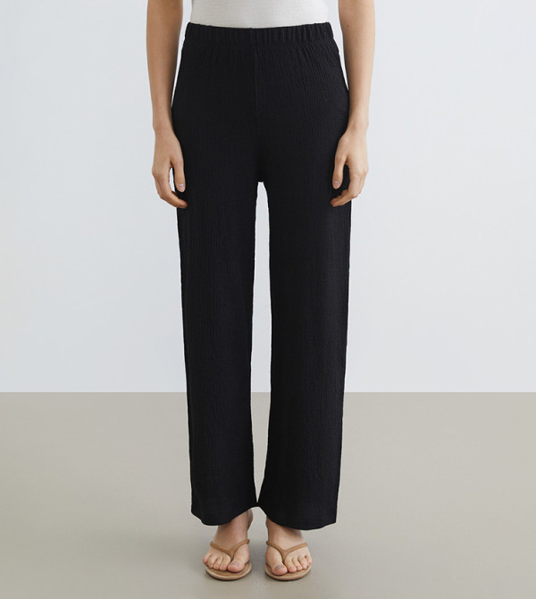 Textured Elastic Waistband Wide Leg Casual Pants