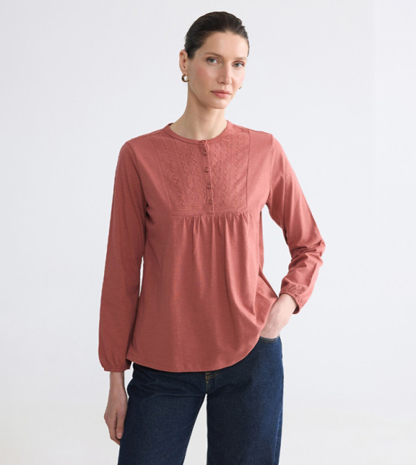 Embroidered Crew Neck Casual Top