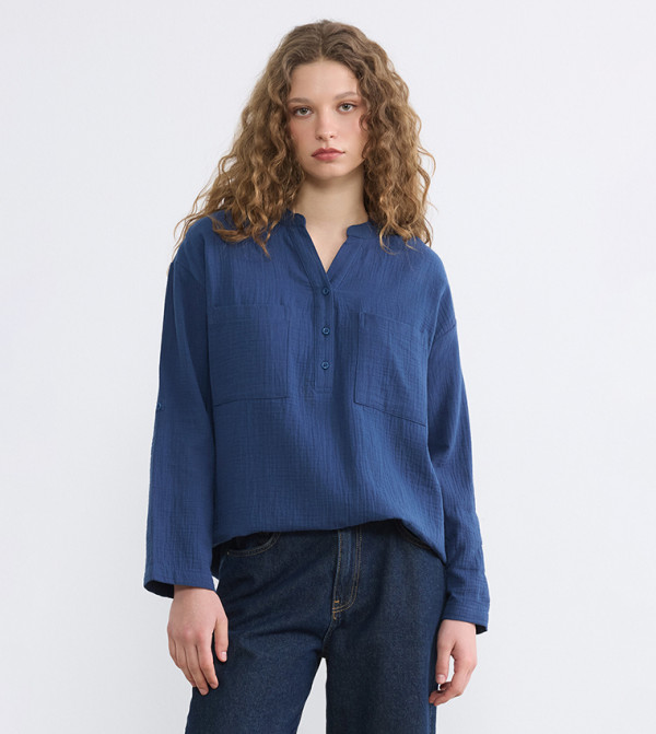 Patch Pocket Mandarin Collar Long Sleeves Tunic