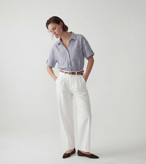 Belted Loose Fit Pleated Trousers