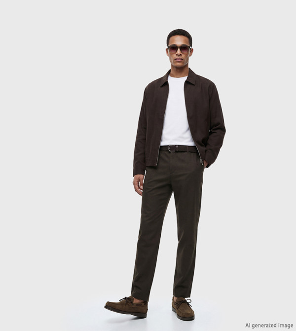 Textured Straight Fit Chino Trousers