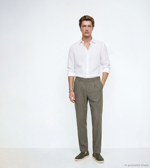 Solid Pleat Detail Regular Fit Trousers