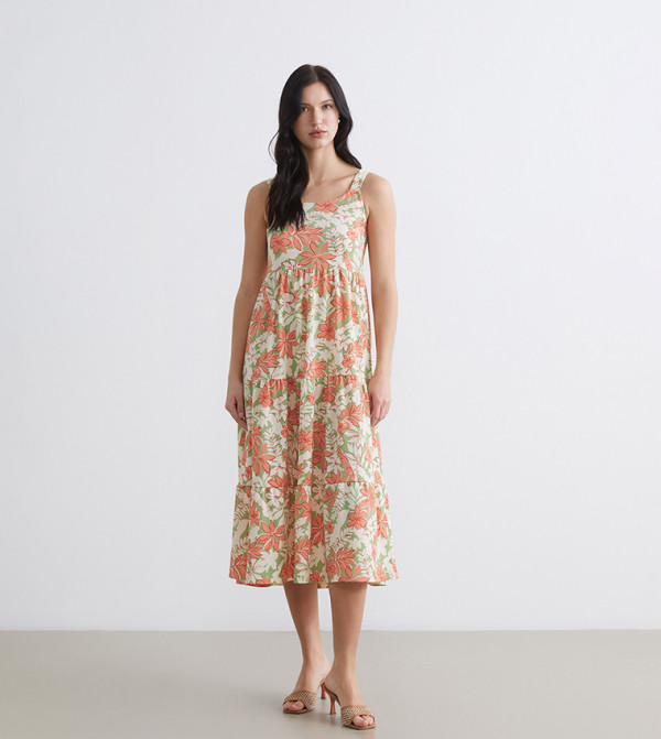 Floral Scoop Neck Layered Dress