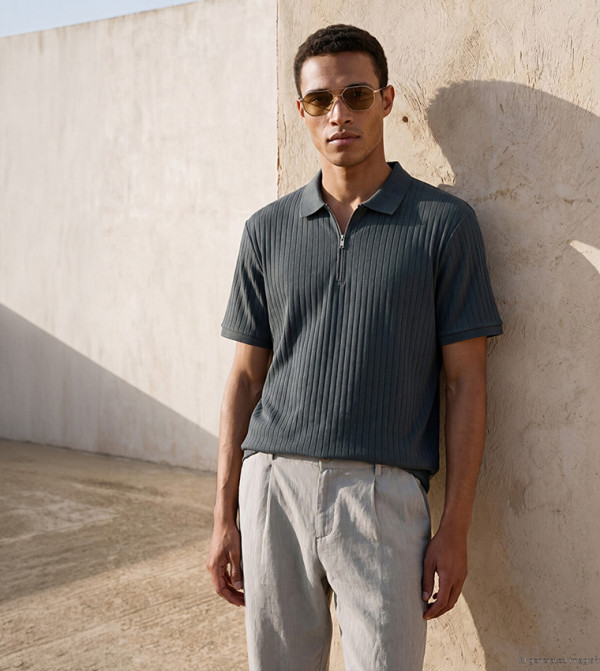 Ribbed Short Sleeves Polo T-Shirt