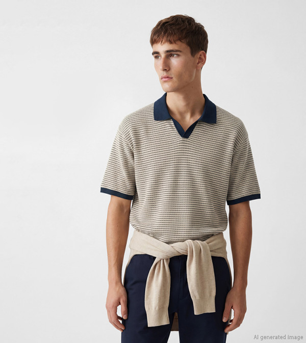 Patterned Short Sleeves Knit Polo T-Shirt