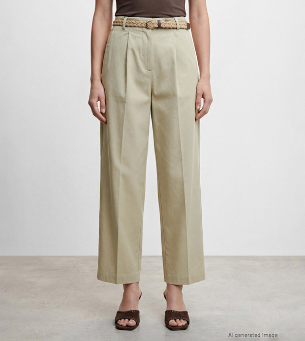 Pleated Belted Wide Leg Casual Pants