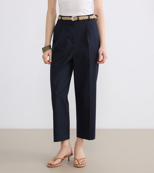 Belted Linen-Look Trousers