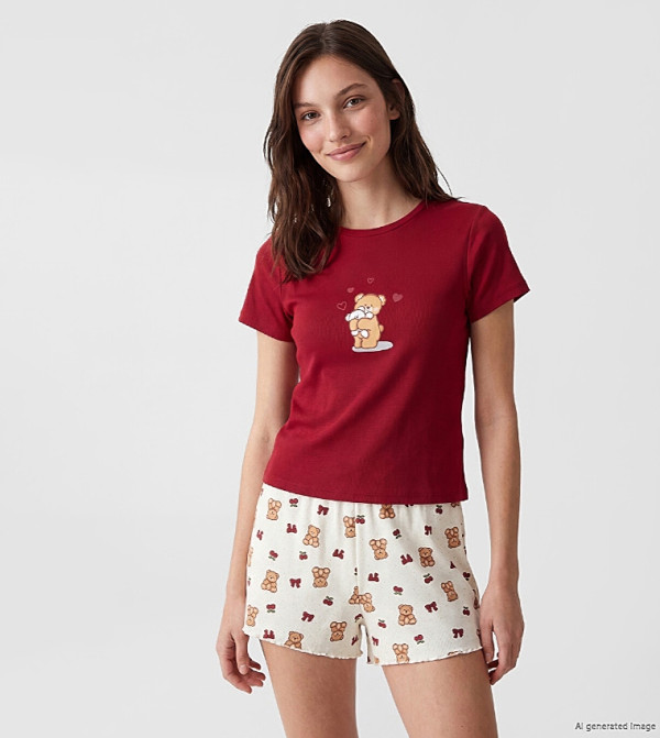 Printed Crew Neck Shorty Pajama Set