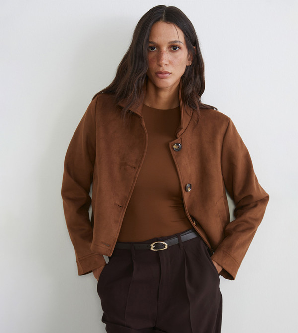 Long Sleeves Faux Suede Jacket