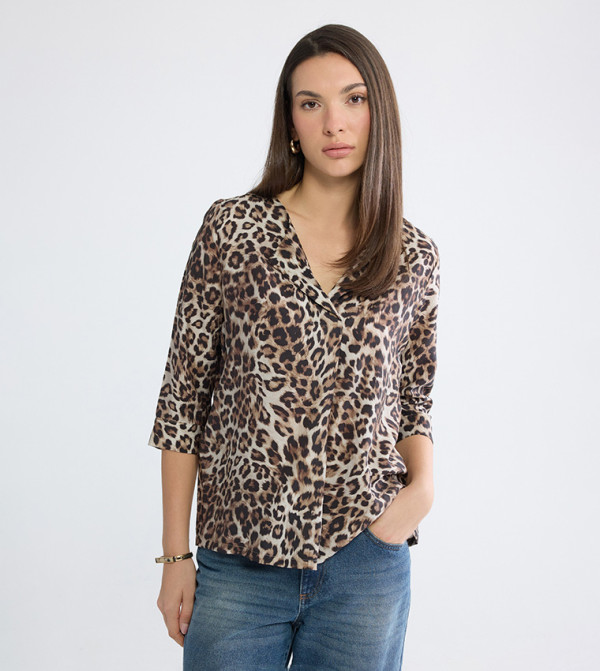 Leopard Print V-Neck Top