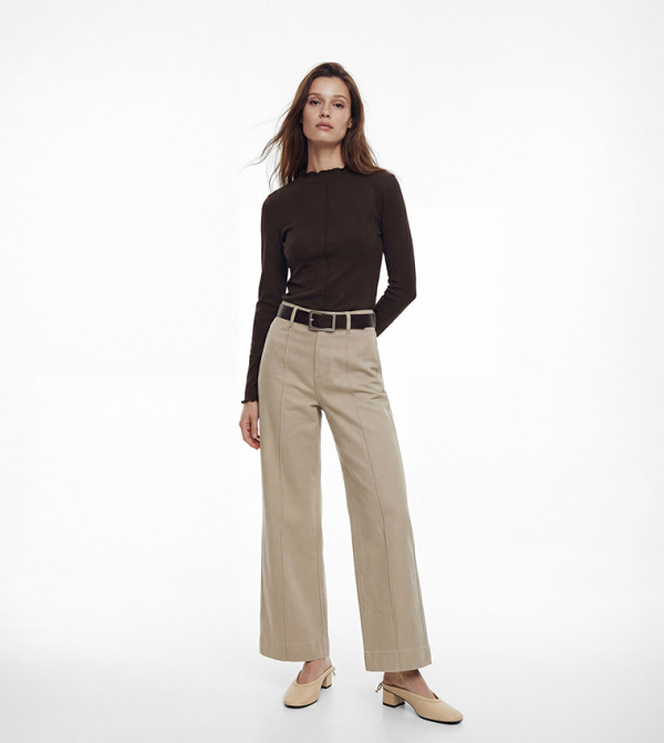 Solid Woven Wide Leg Jeans
