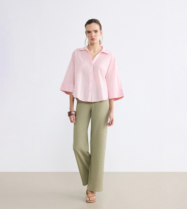 Elastic Waist Textured Trousers