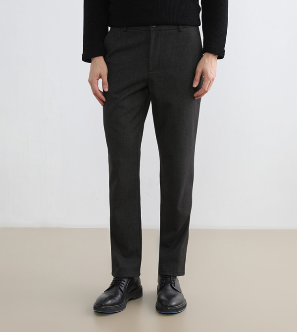 Solid Button Closure Regular Fit Trousers