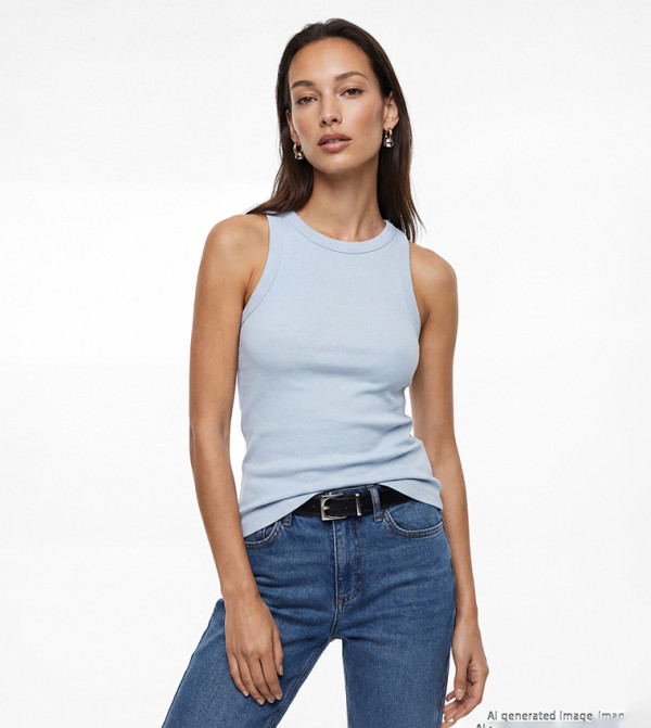 Ribbed Crew Neck Tank Top