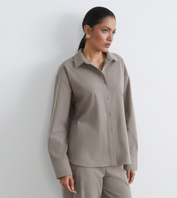 Textured Loose Fit Long Sleeves Shirt