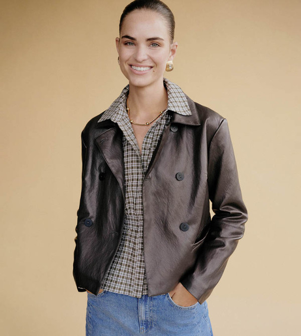 Solid Long Sleeves Faux Leather Jacket