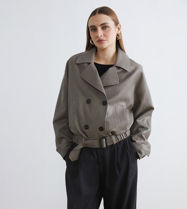 Double Breasted Faux Leather Jacket
