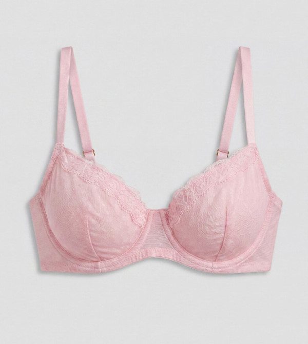 Self Patterned Lace Trim Wired T-Shirt Bra