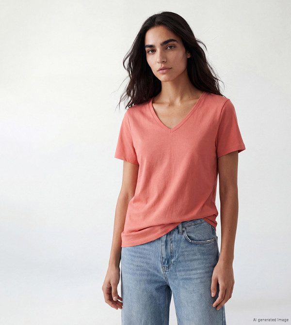 V-Neck Short Sleeves Cotton Slim Fit T-Shirt